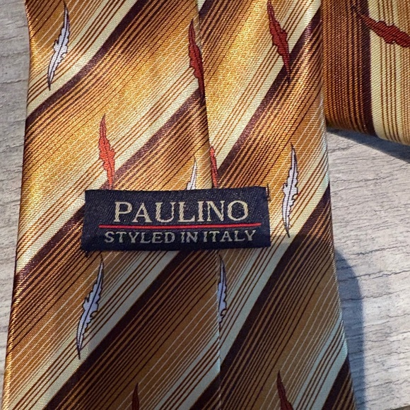 Luxurious Gold and Brown Diagonal Striped Tie. Paulino. - Picture 4 of 5